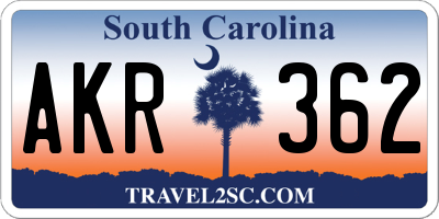SC license plate AKR362
