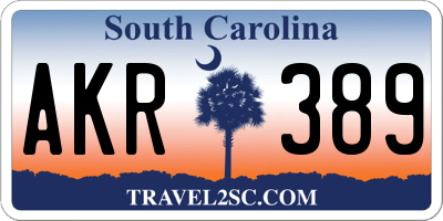 SC license plate AKR389