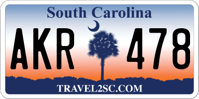 SC license plate AKR478