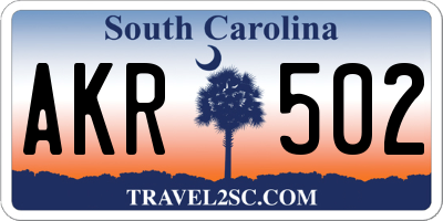 SC license plate AKR502