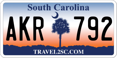 SC license plate AKR792