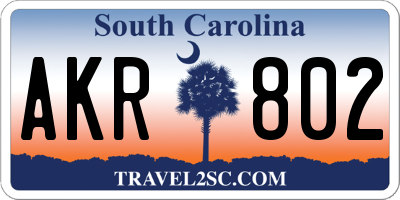 SC license plate AKR802