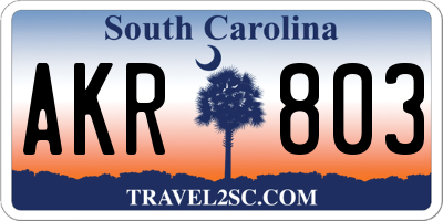 SC license plate AKR803