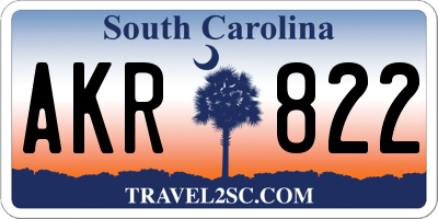 SC license plate AKR822