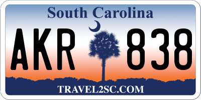 SC license plate AKR838