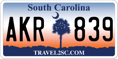 SC license plate AKR839