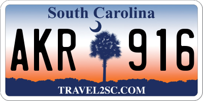 SC license plate AKR916
