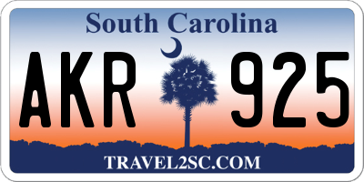 SC license plate AKR925