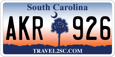 SC license plate AKR926