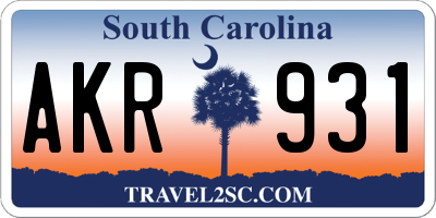 SC license plate AKR931