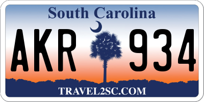 SC license plate AKR934