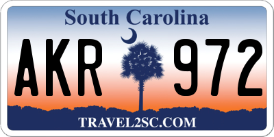 SC license plate AKR972
