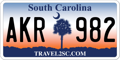 SC license plate AKR982
