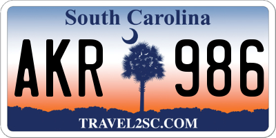 SC license plate AKR986