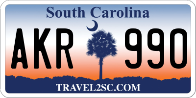 SC license plate AKR990