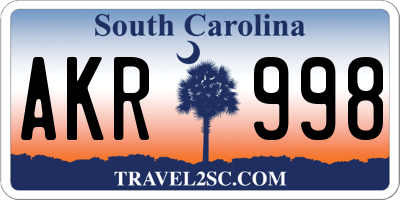 SC license plate AKR998