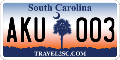 SC license plate AKU003
