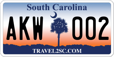 SC license plate AKW002
