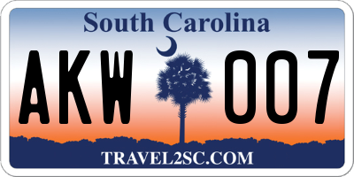 SC license plate AKW007
