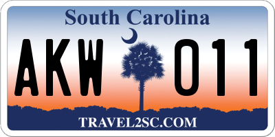 SC license plate AKW011