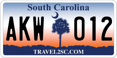 SC license plate AKW012