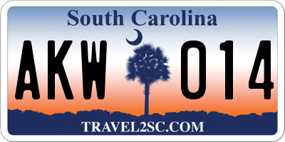 SC license plate AKW014