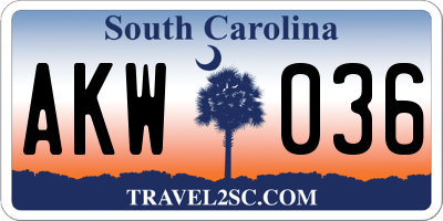 SC license plate AKW036