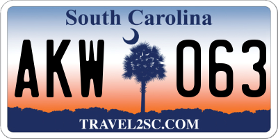SC license plate AKW063