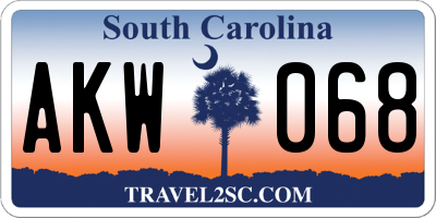 SC license plate AKW068