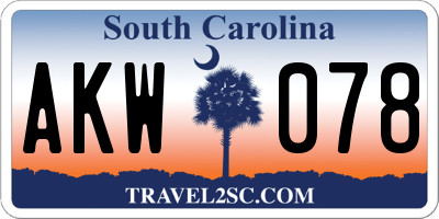SC license plate AKW078