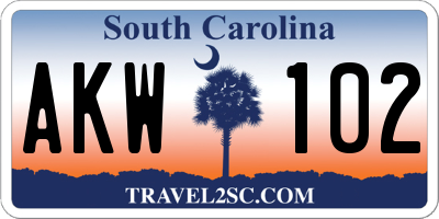 SC license plate AKW102
