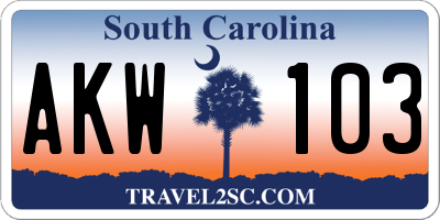 SC license plate AKW103