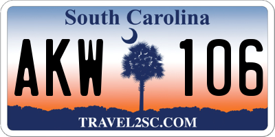 SC license plate AKW106