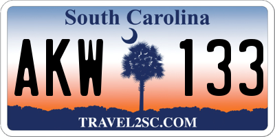 SC license plate AKW133