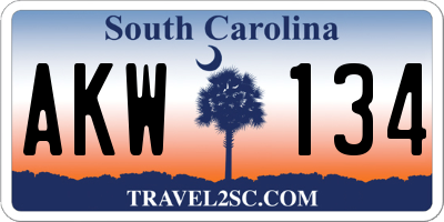 SC license plate AKW134