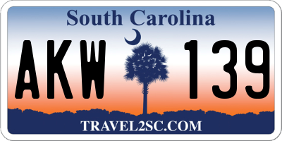 SC license plate AKW139