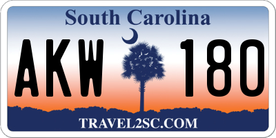 SC license plate AKW180
