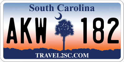 SC license plate AKW182