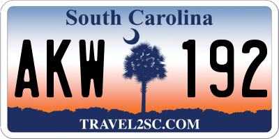 SC license plate AKW192