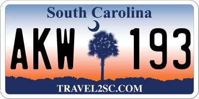 SC license plate AKW193