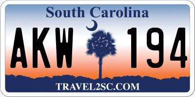 SC license plate AKW194