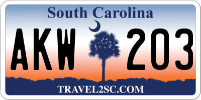 SC license plate AKW203
