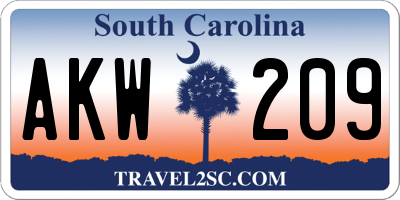 SC license plate AKW209