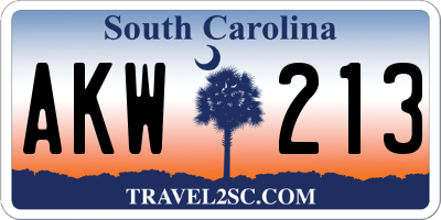 SC license plate AKW213