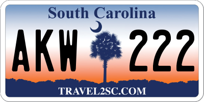 SC license plate AKW222