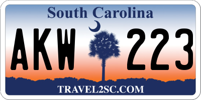 SC license plate AKW223