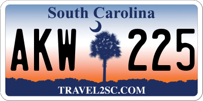 SC license plate AKW225
