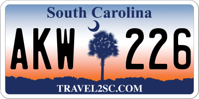 SC license plate AKW226