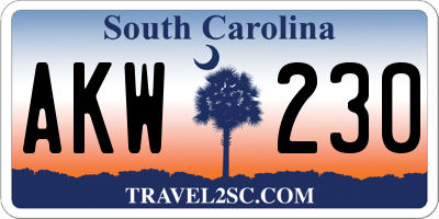 SC license plate AKW230