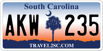 SC license plate AKW235